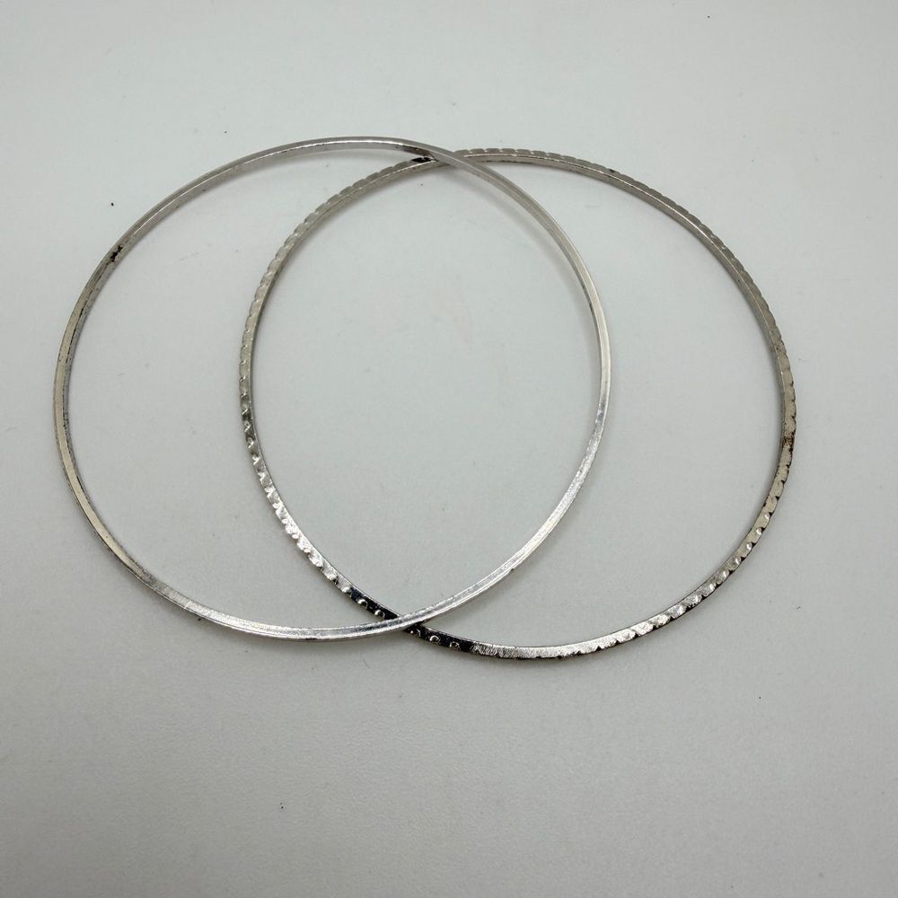 ~8" Vintage Two, 2mm thick, dainty stamped 835 silver bangle bracelets!